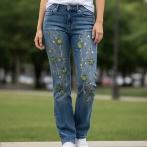 Vintage Willi Smith Floral Embroidered Jeans Size 8 Bootcut
